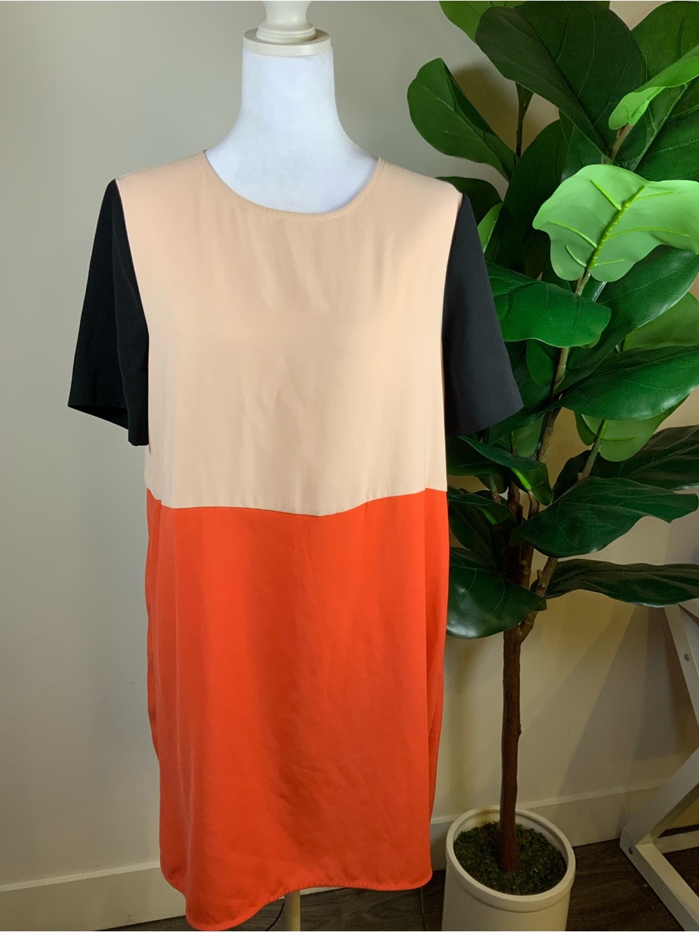 Zara Peach, Orange & Black Colorblock Shift Dress